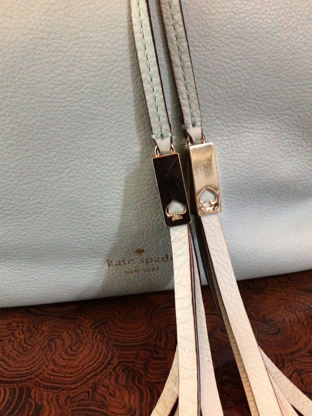 kate spade Baby Blue Leather Drawstring Tassel Shoulder Bag
